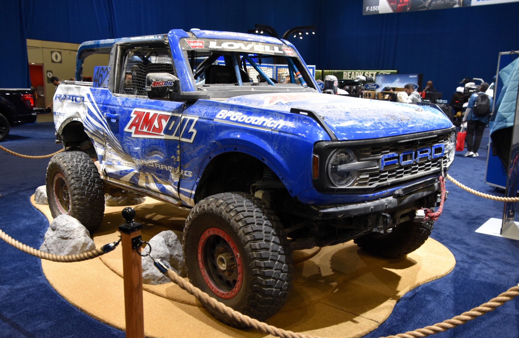 Ford Bronco Raptor 4600 race truck (Lovell livery), 2026 King of the Hammers, on public auto-show display